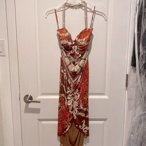 Vibrant Vintage Versace Form Fitting Halter Dress